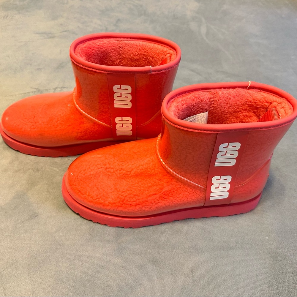 UGG Women's Glossy Red Short Rain Boot - Picture 2 of 11